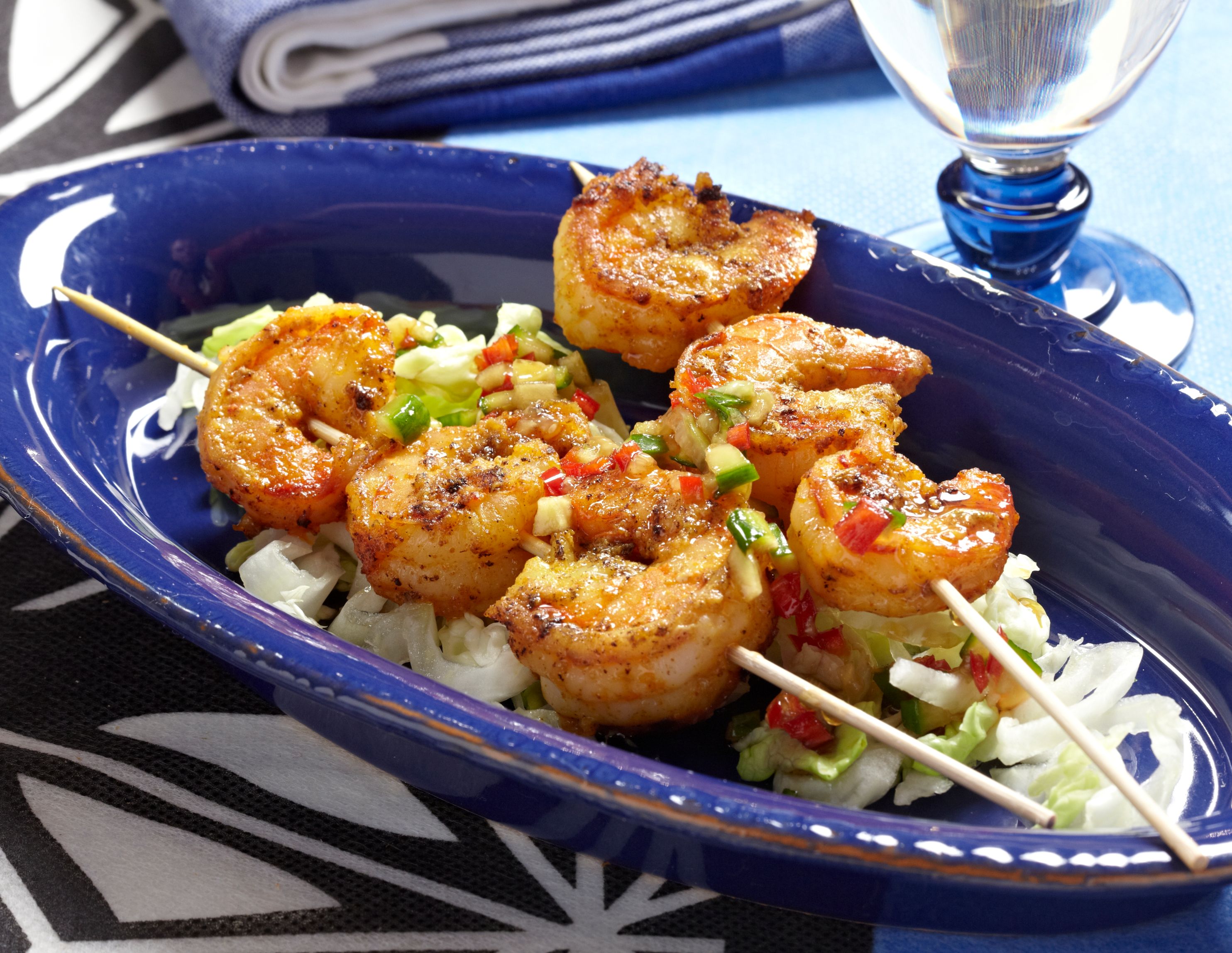 Marinerede rejer på spyd