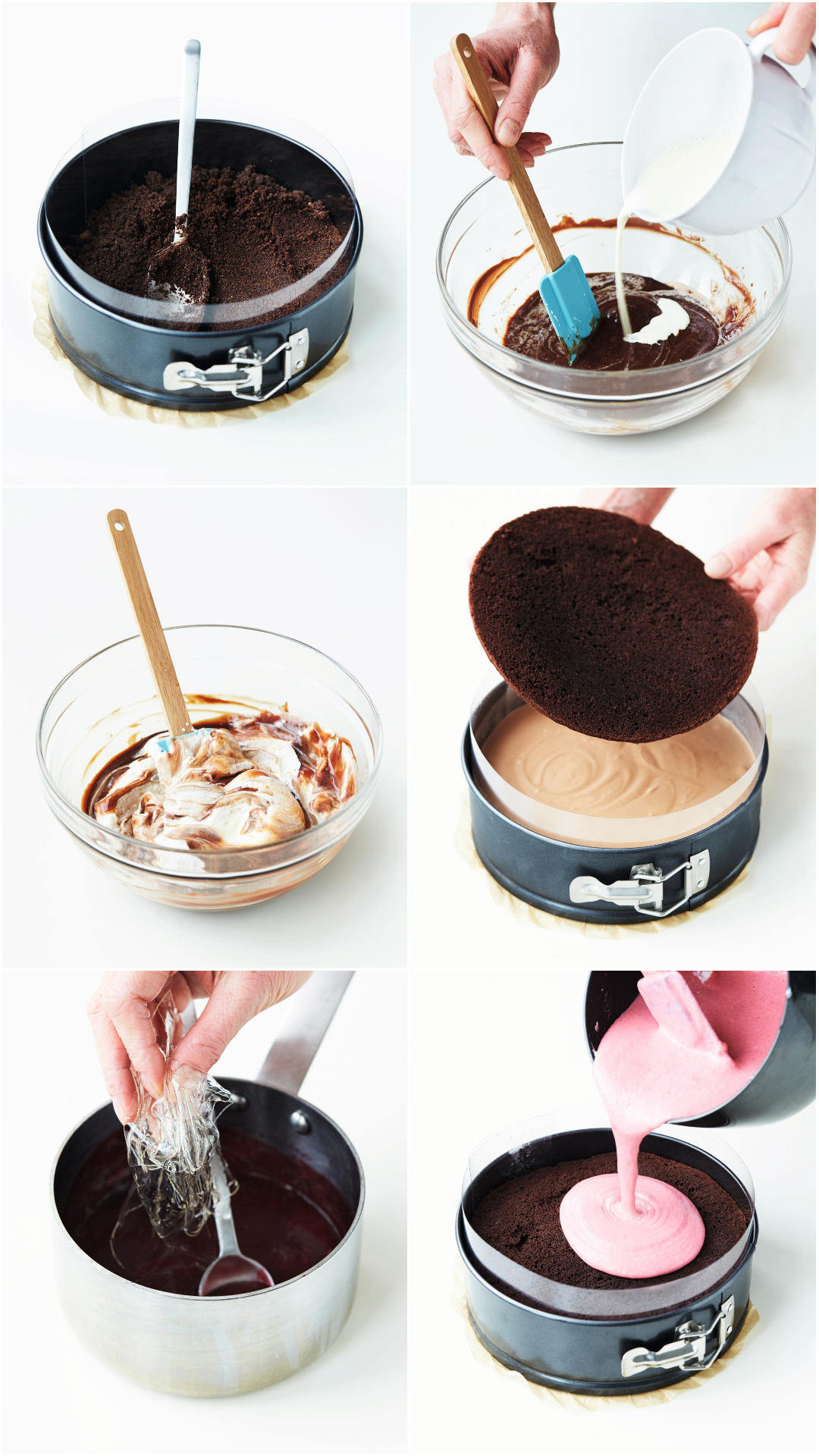 Lækker Lagkage på kiksebund med mælkechokolademousse og hindbærmousse