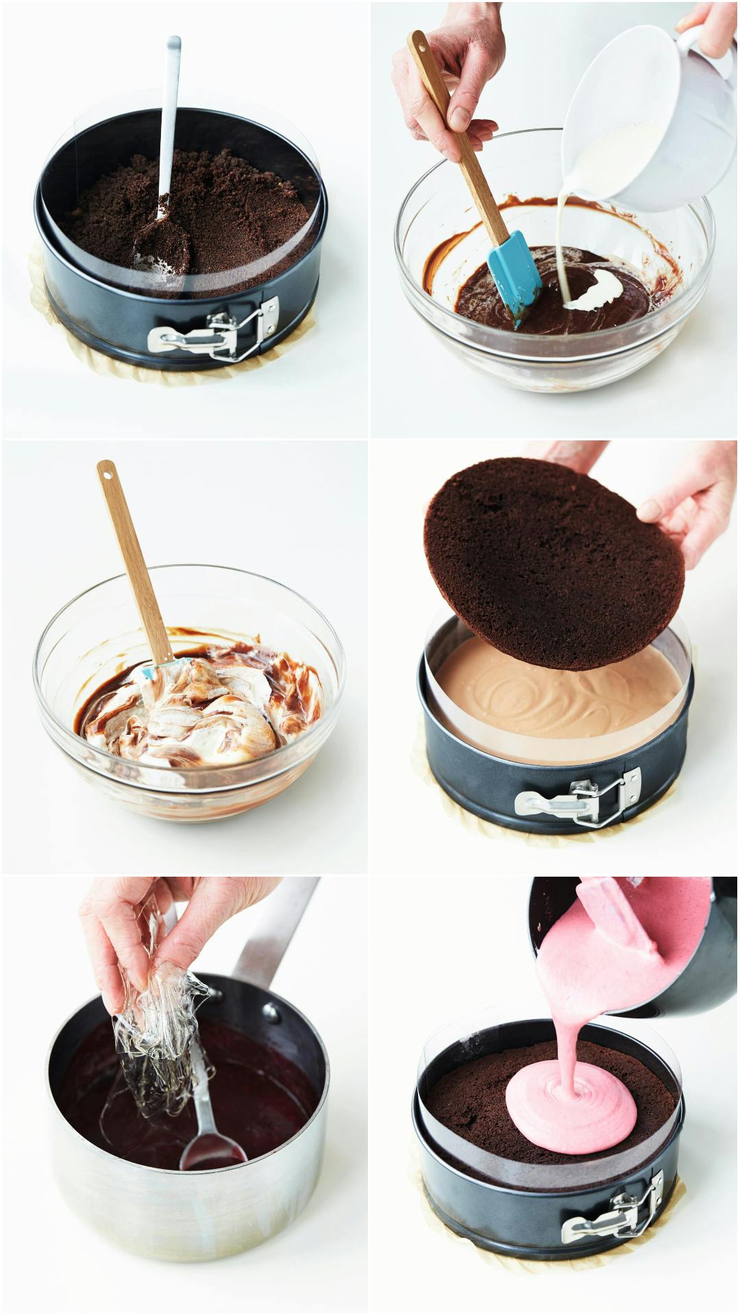 Lækker Lagkage på kiksebund med mælkechokolademousse og hindbærmousse