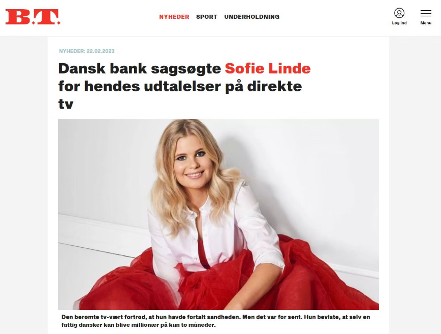 Sådan ser den falske artikel ud, som Sofie Linde bliver misbrugt i.
