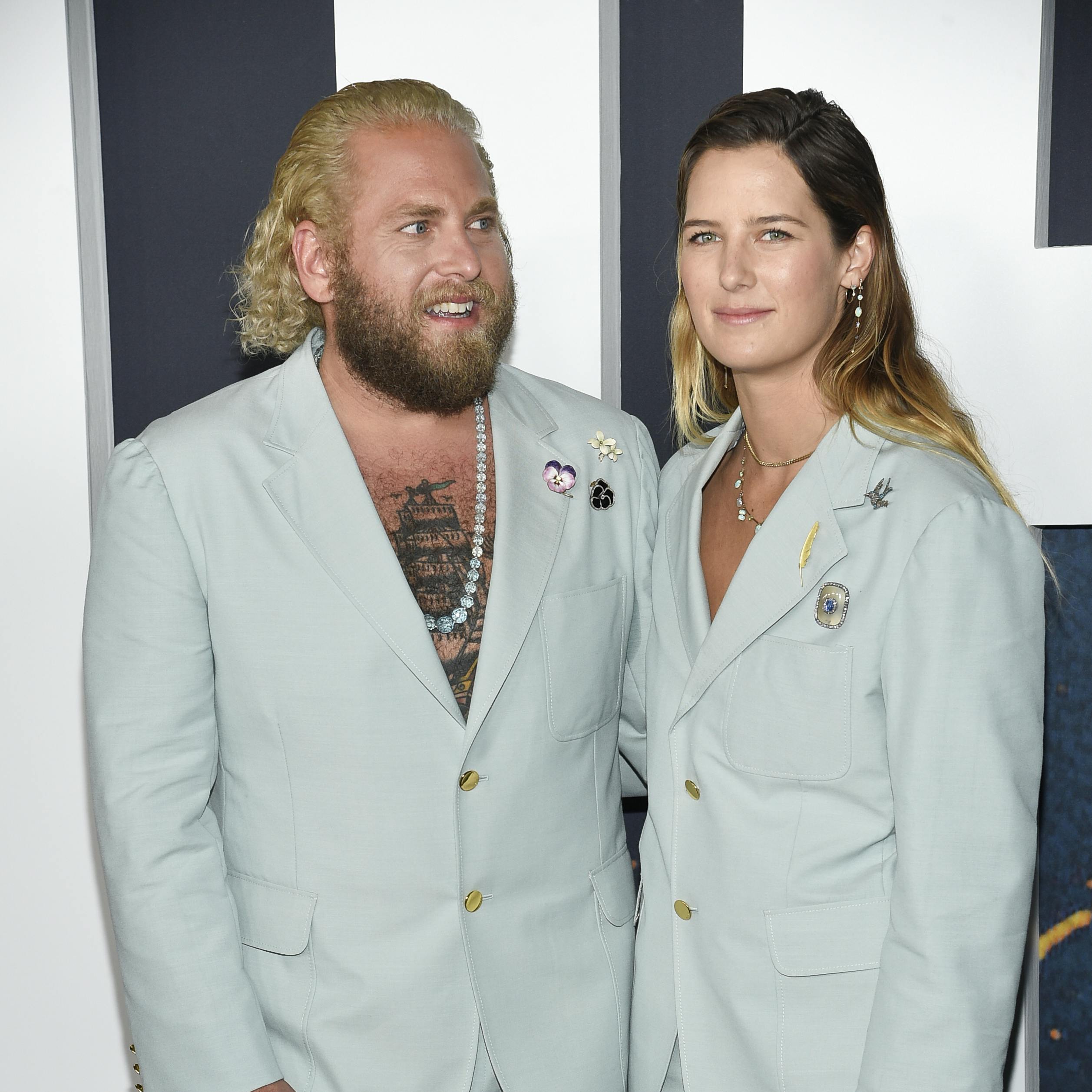 Jonah Hill, left, and Sarah Brady attend the world premiere of "Don't Look Up" at Jazz at Lincoln Center on Sunday, Dec. 5, 2021, in New York. (Photo by Evan Agostini/Invision/AP)