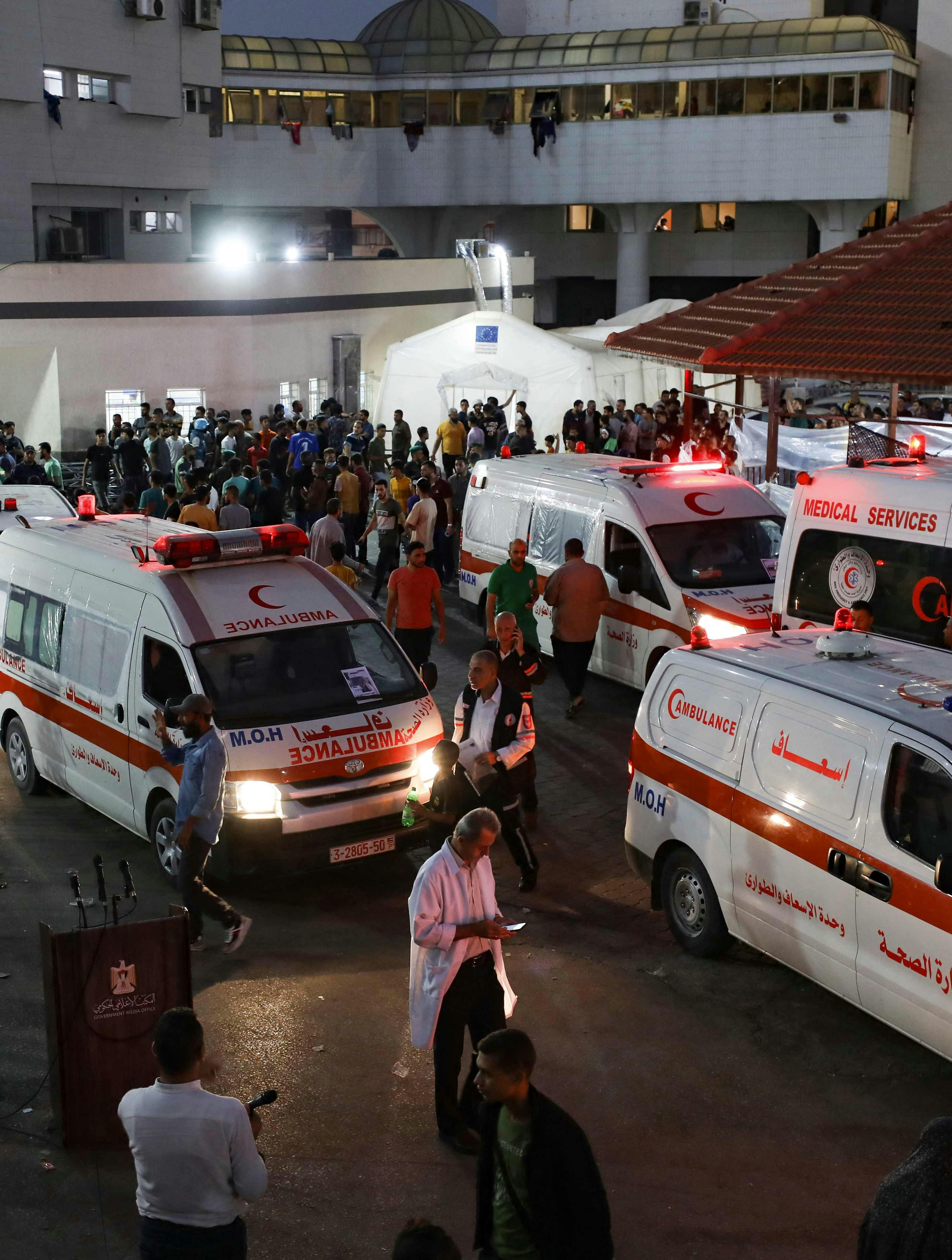 Ambulances carrying victims of Israeli strikes