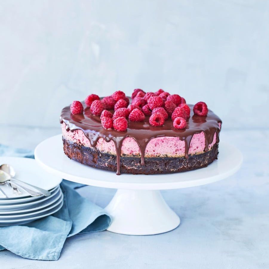 Verdens bedste Brownie med hindbærmousse og chokoladeganache