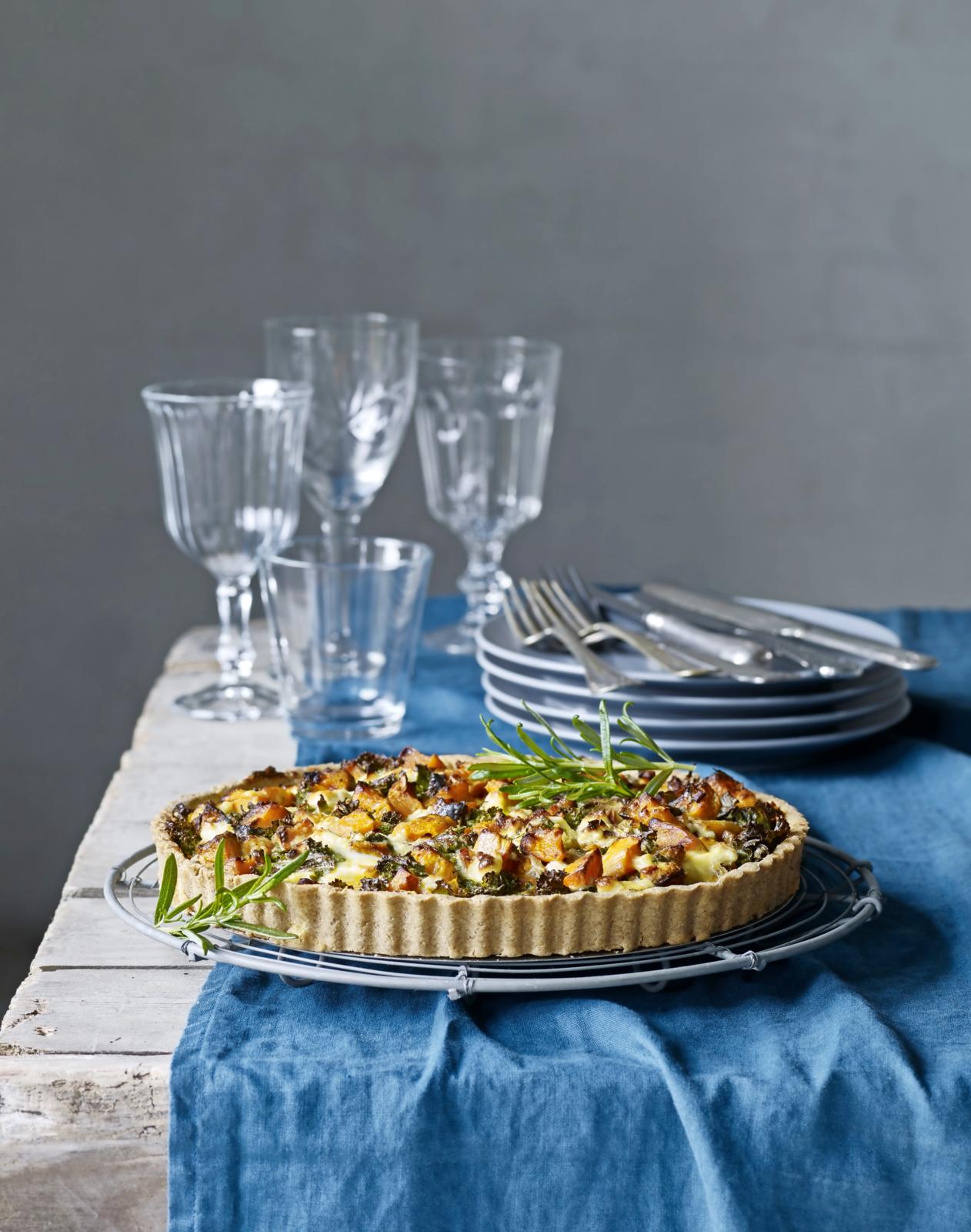 Tærte med græskar, grønkål og feta