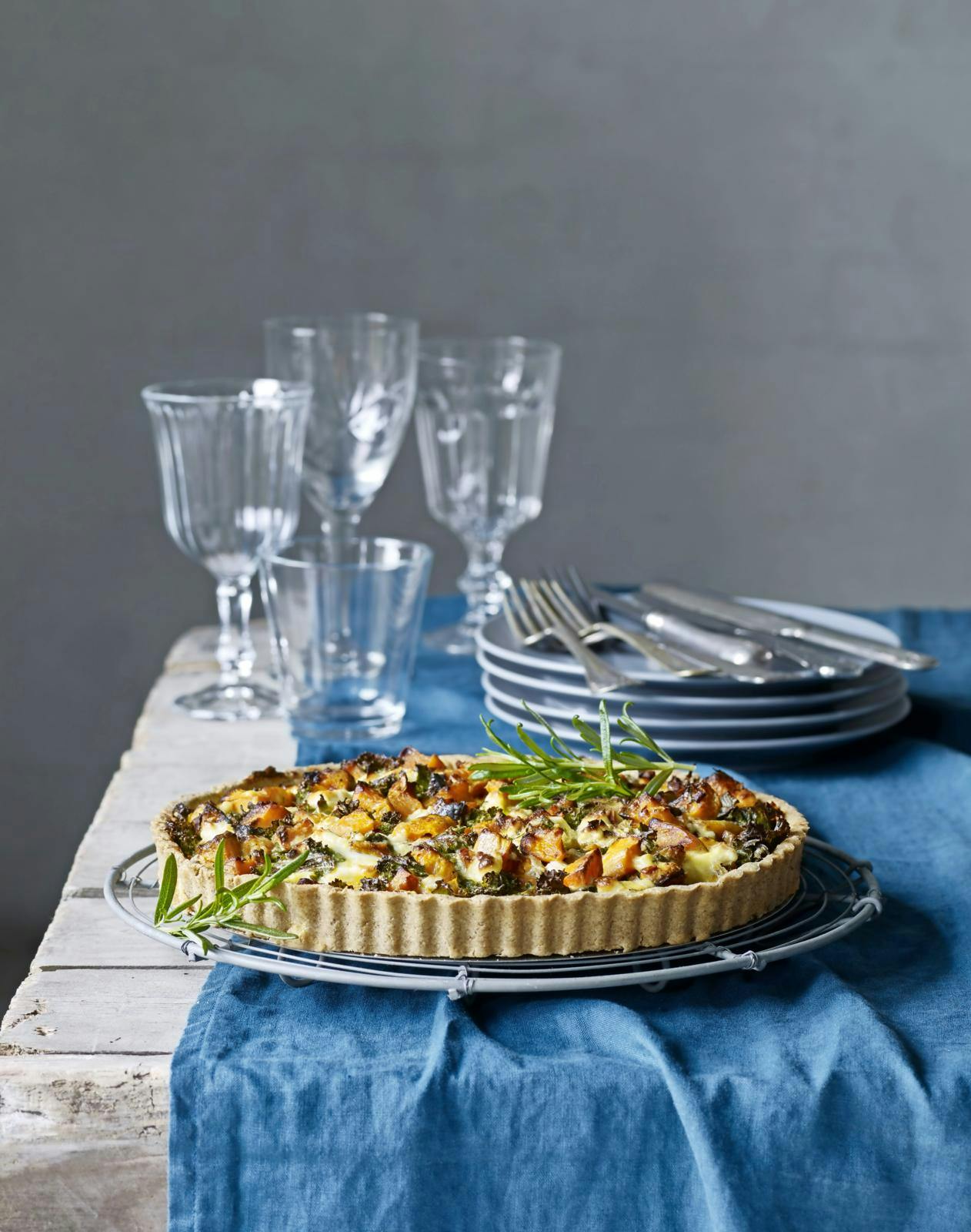 Tærte med græskar, grønkål og feta