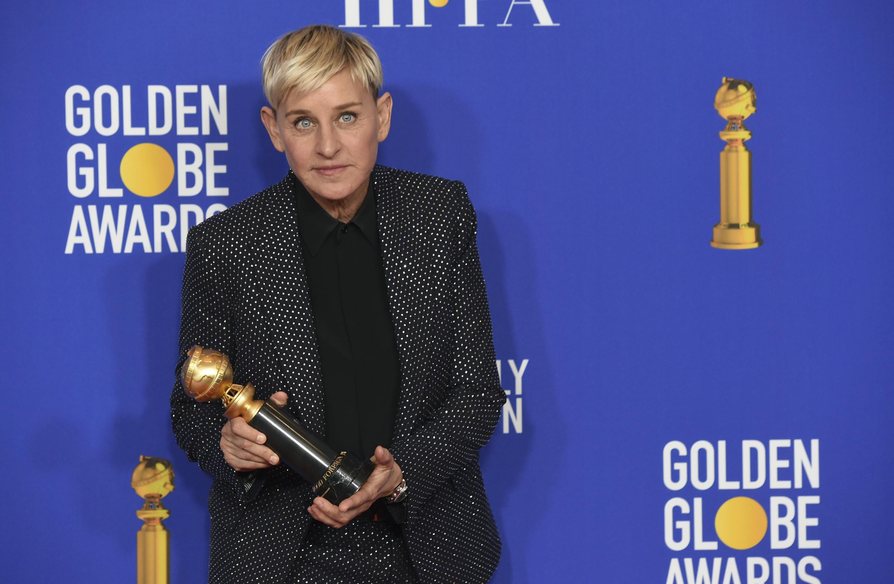 Ellen DeGeneres, winner of the Carol Burnett award, poses in the press room at the 77th annual Golden Globe Awards at the Beverly Hilton Hotel on Sunday, Jan. 5, 2020, in Beverly Hills, Calif. (AP Photo/Chris Pizzello)