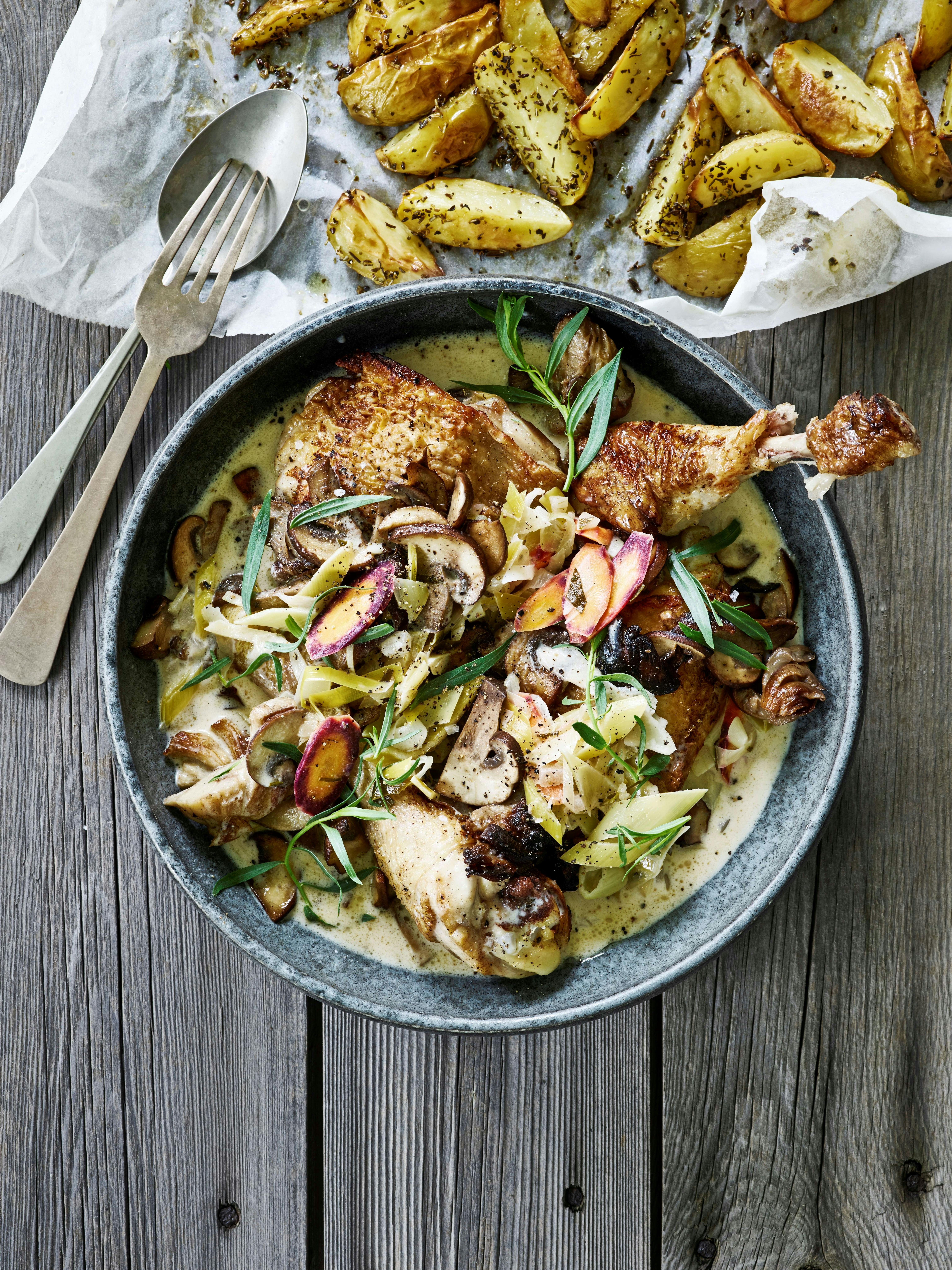 Kylling i hvidvin og estragon