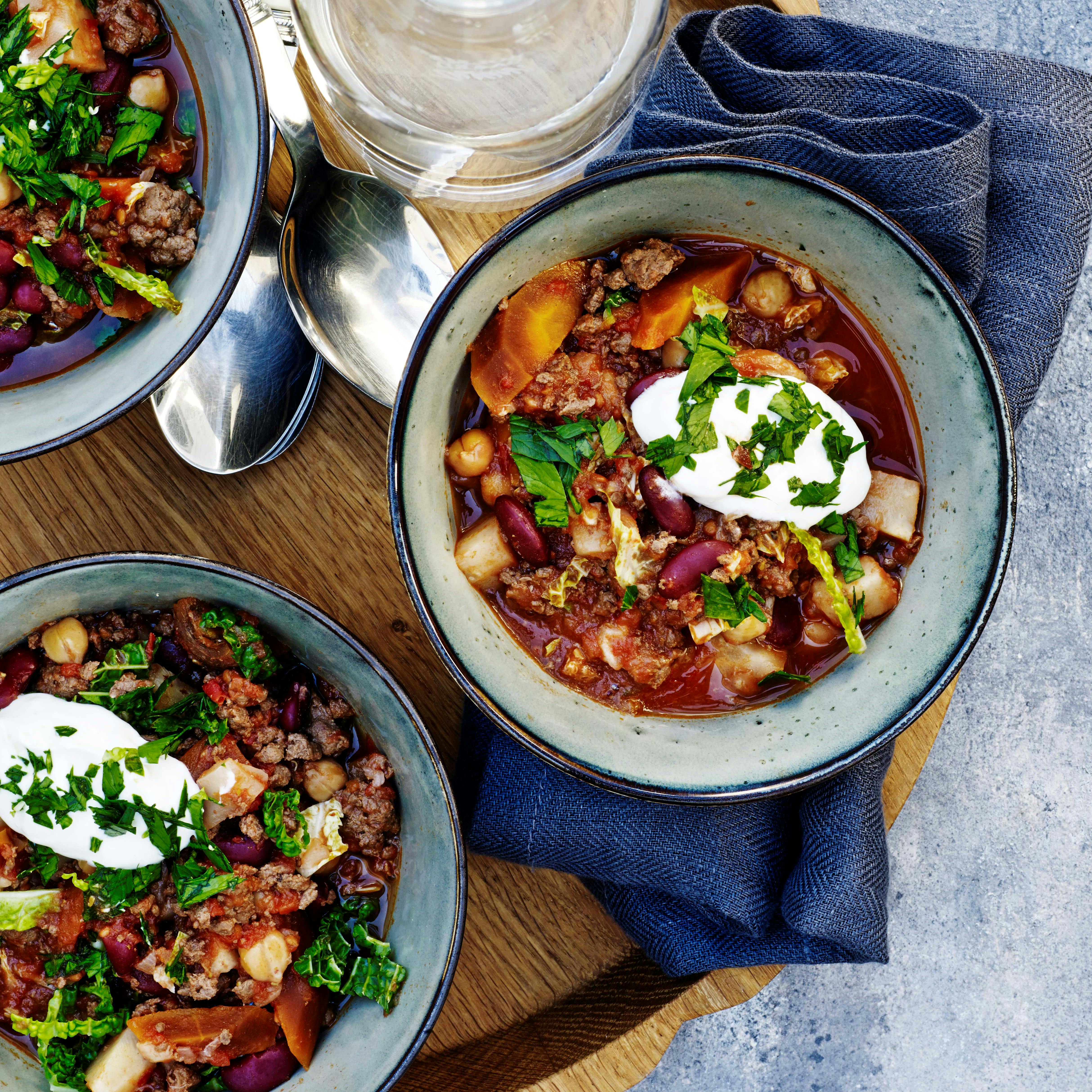 Chili con carne med selleri og gulerødder