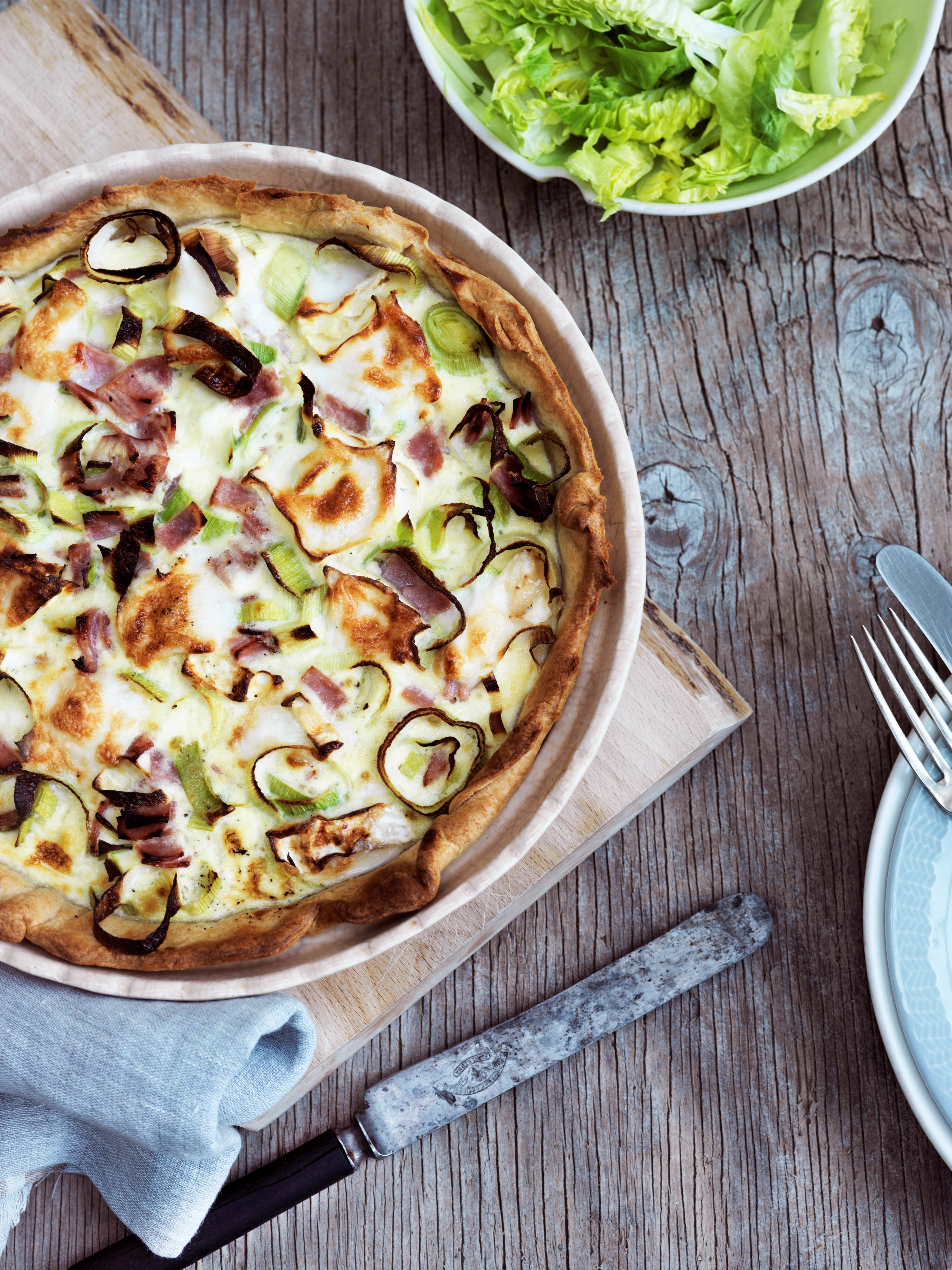 porretærte med fetaost og skinke