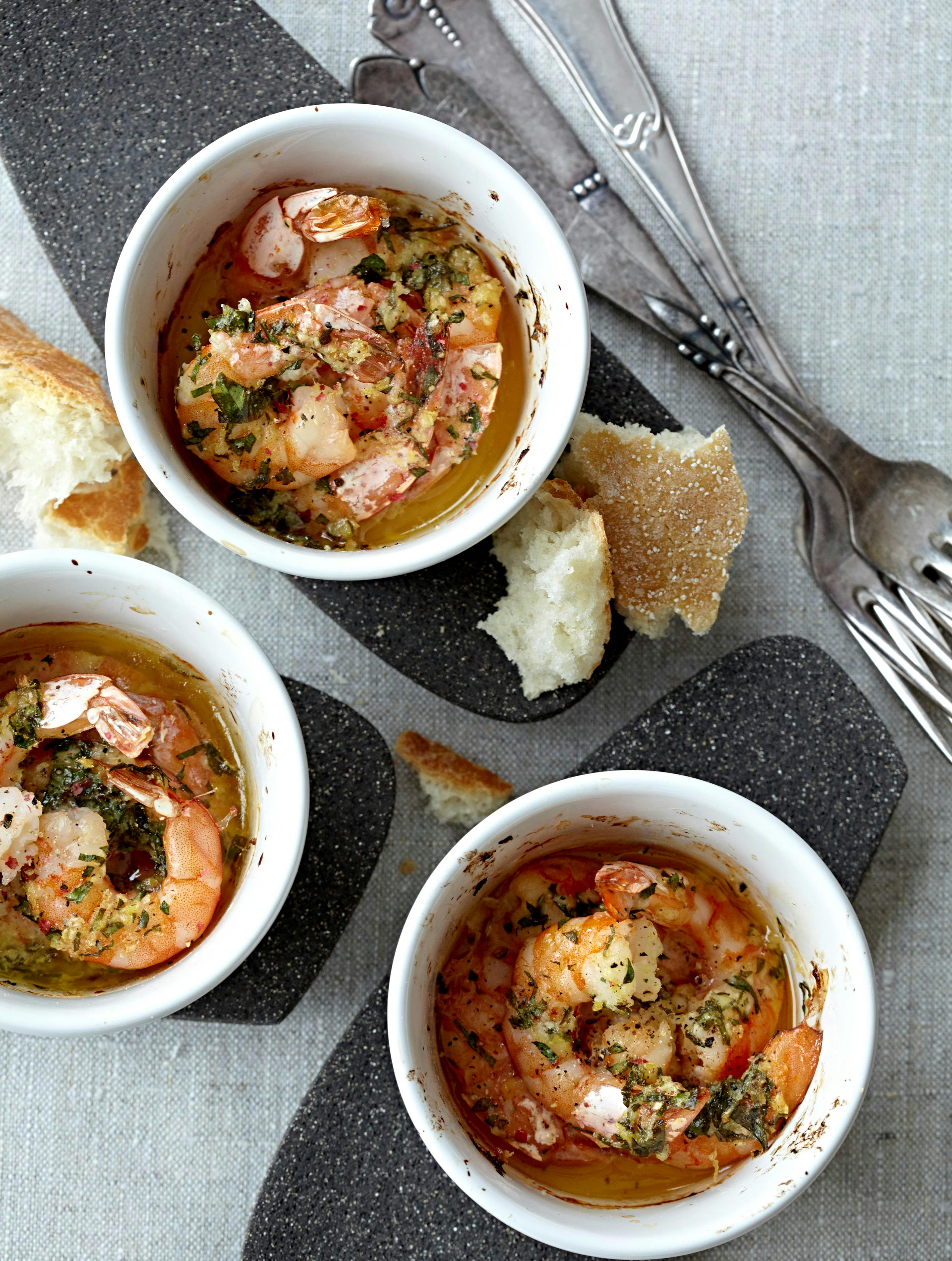 Hvidløgsrejer med flute