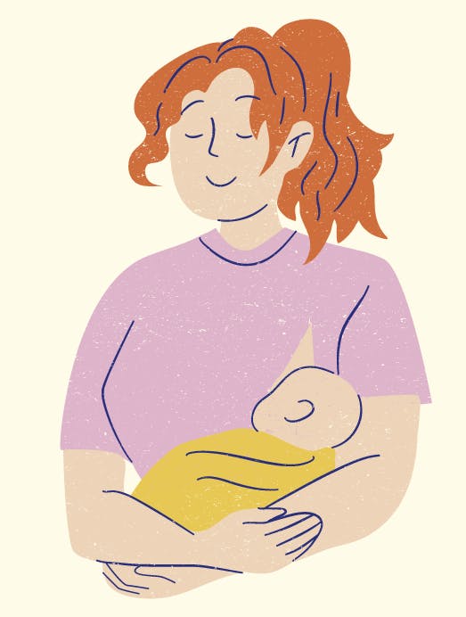 Kvinde, der skal på barsel, som holder en baby