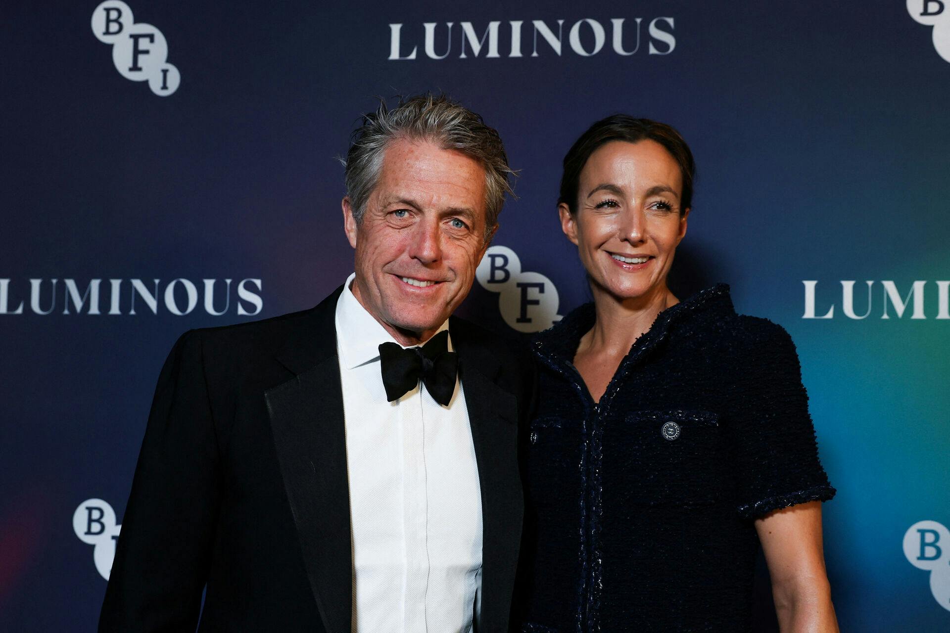 Actor Hugh Grant and his wife Anna Elisabet Eberstein attend British Film Institute's (BFI) fundraising gala LUMINOUS at the Roundhouse, in London, Britain October 1, 2024. REUTERS/Mina Kim