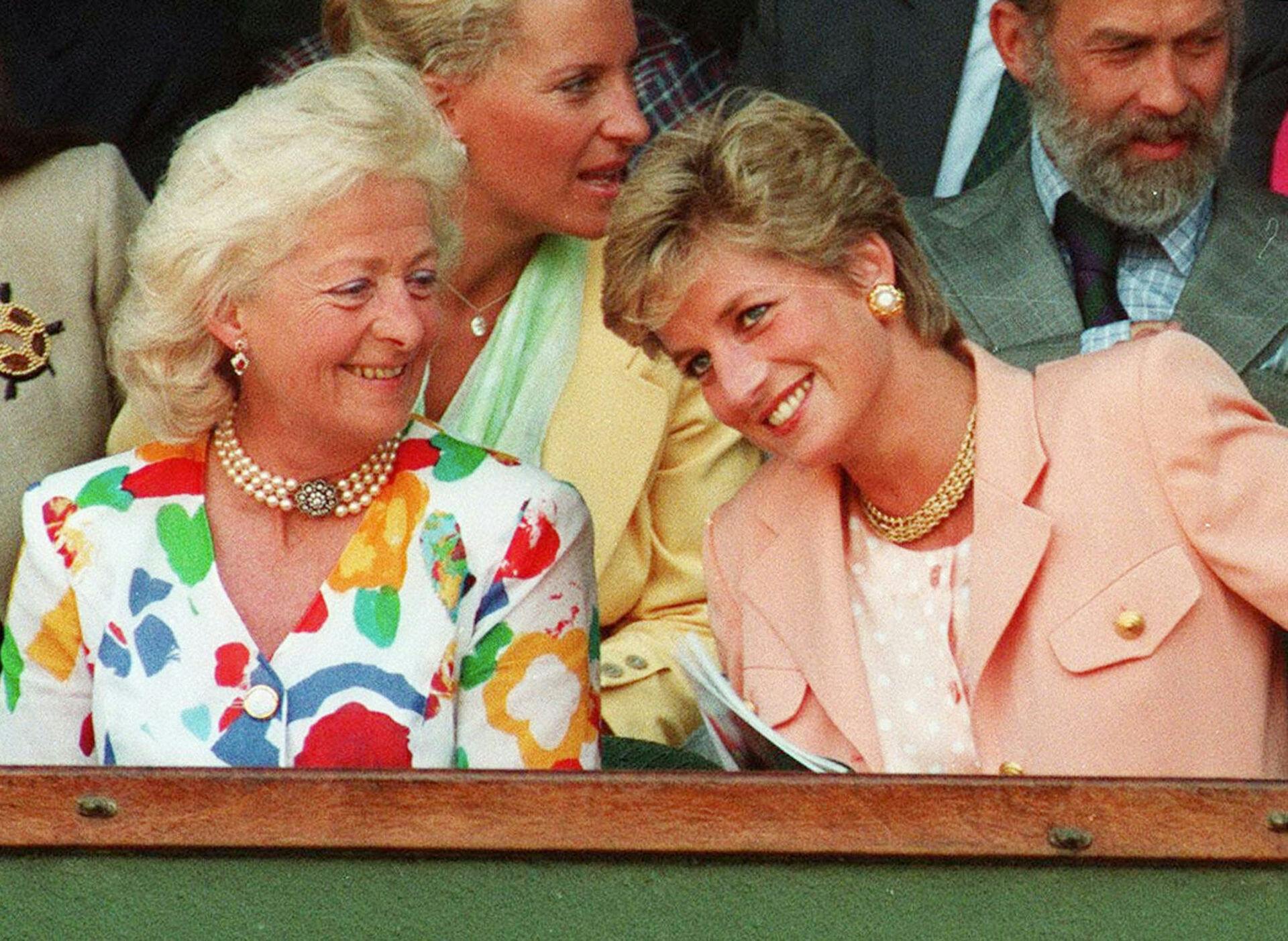 Diana, Princess of Wales chats to her mother Frances Shand Kydd in this July 4, 1993 file photo. Shand Kydd died Thursday June 3, 2004 at her home near Oban in Scotland, a local priest said. She was 67. ( AP Photo/PA, Adam Butler) ** UNITED KINGDOM OUT - MAGS OUT - NO SALES **