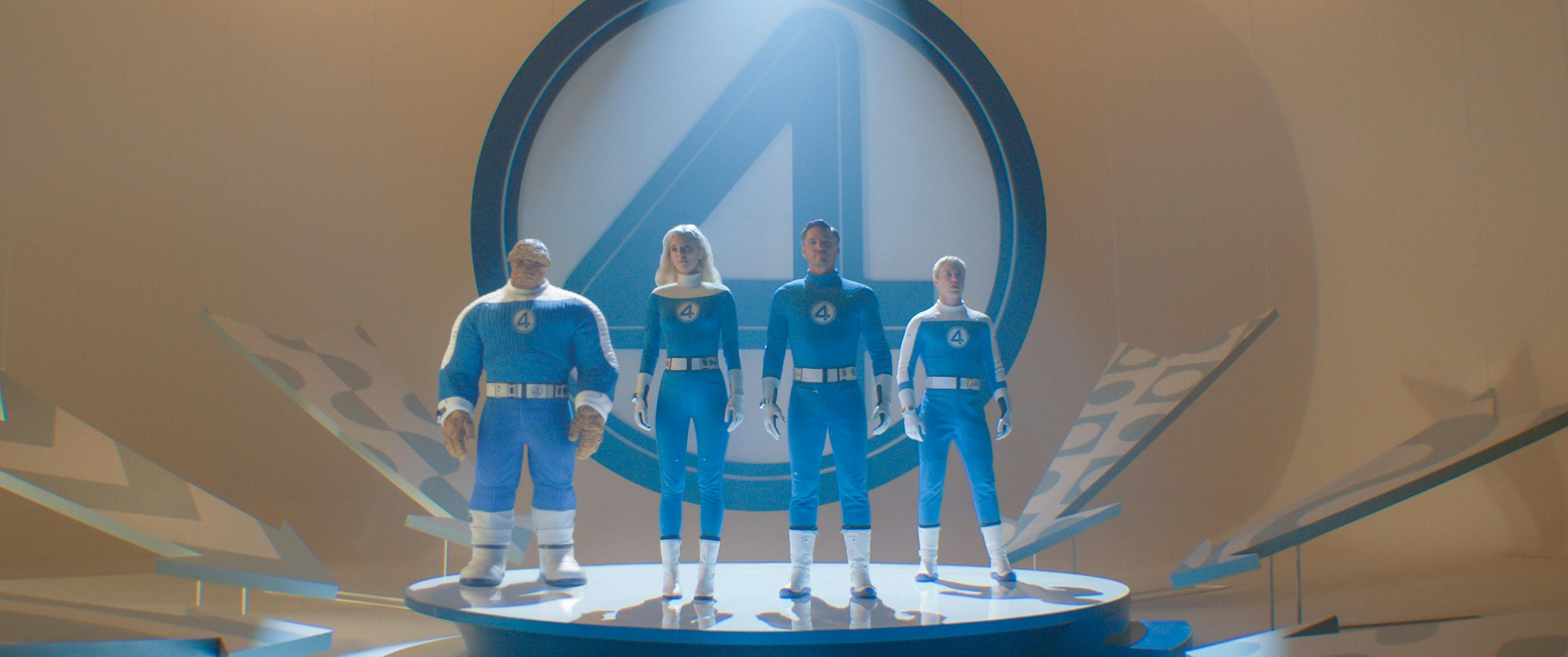 Ebon Moss-Bachrach, Vanessa Kirby, Pedro Pascal og Joseph Quinn i 'The Fantastic Four: First Steps'