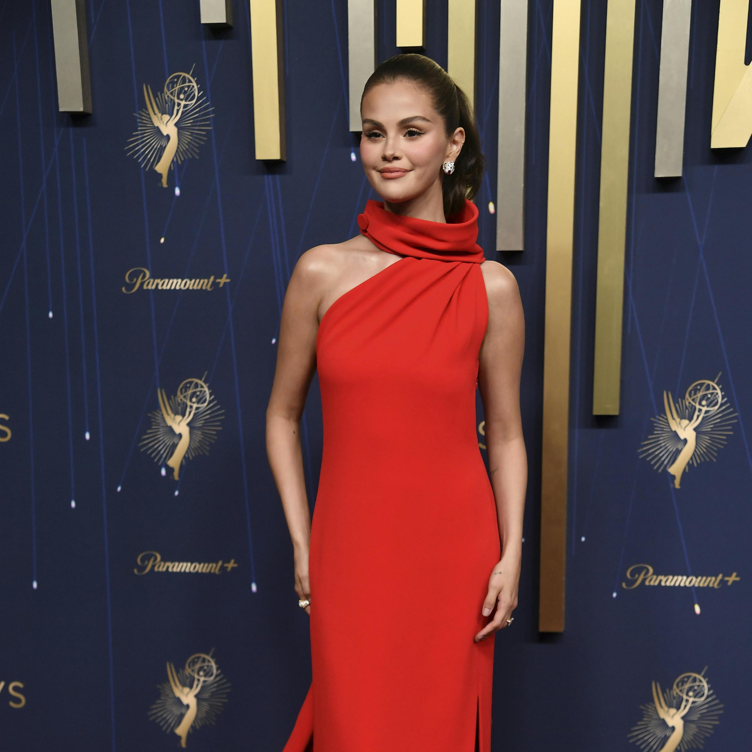 Selena Gomez arrives at the 77th Primetime Emmy Awards on Sunday, Sept. 14, 2025, at the Peacock Theater in Los Angeles. (Photo by Richard Shotwell/Invision/AP)