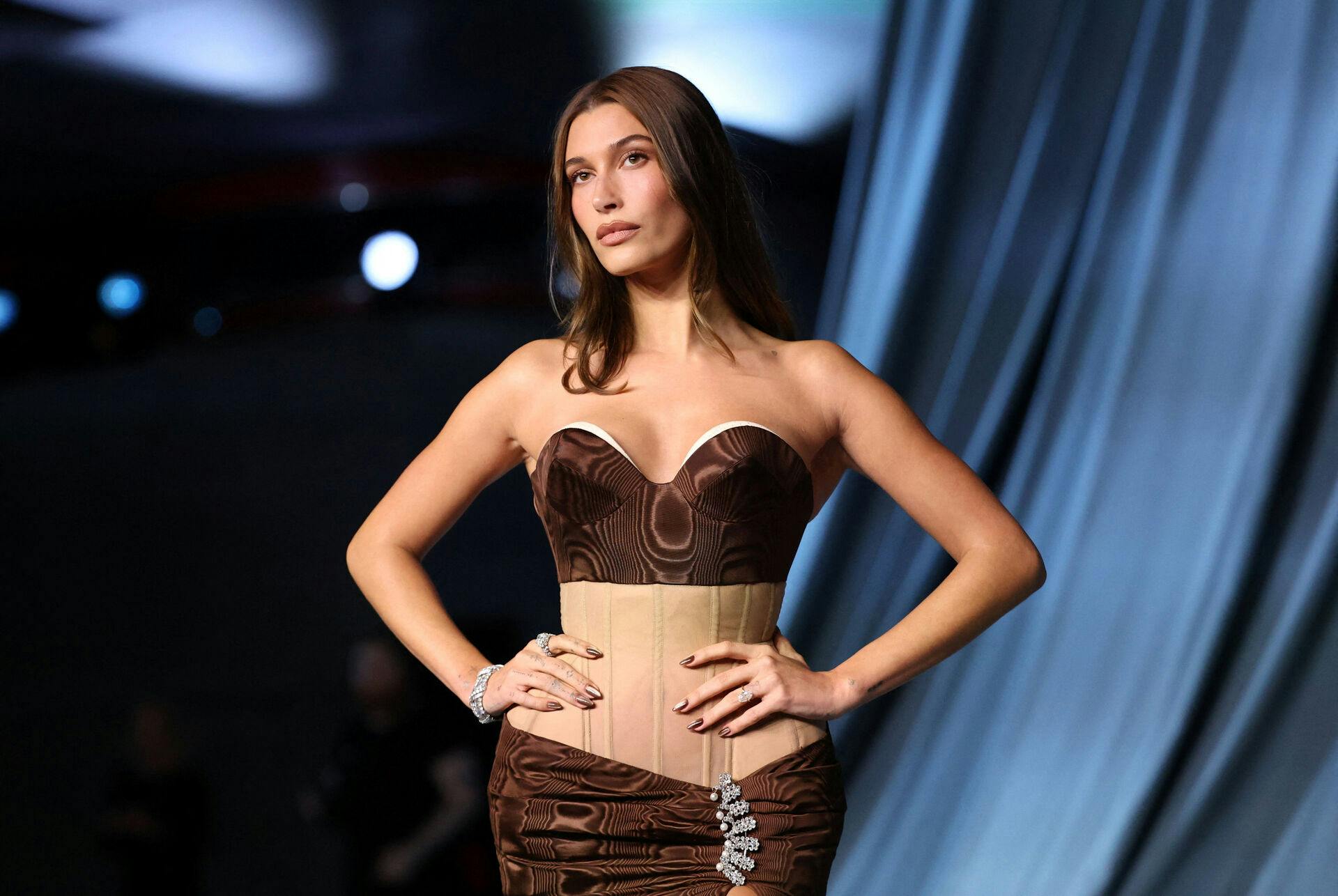 Hailey Bieber attends the fifth annual Academy Museum Gala in Los Angeles, California, U.S., October 18, 2025. REUTERS/Mario Anzuoni