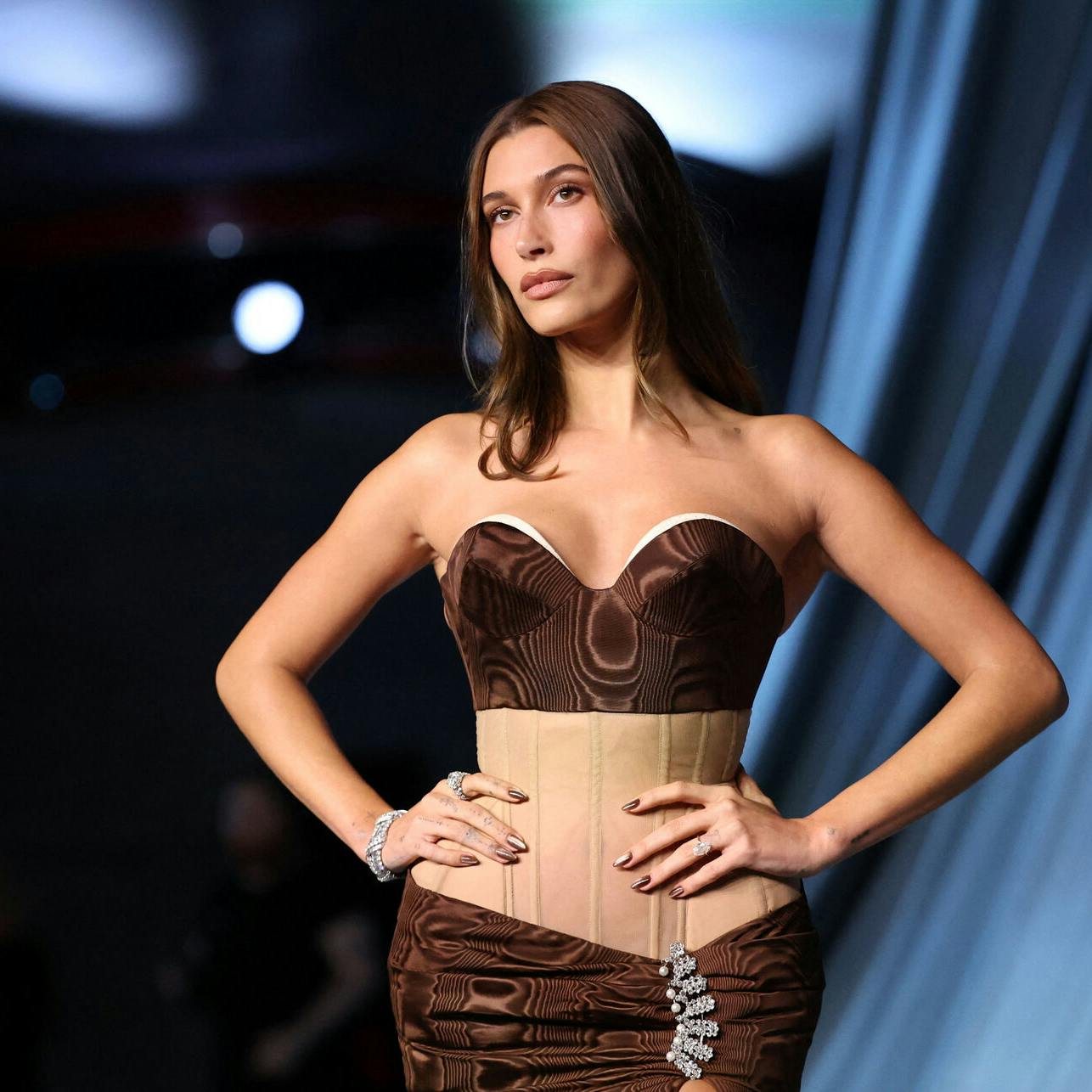 Hailey Bieber attends the fifth annual Academy Museum Gala in Los Angeles, California, U.S., October 18, 2025. REUTERS/Mario Anzuoni
