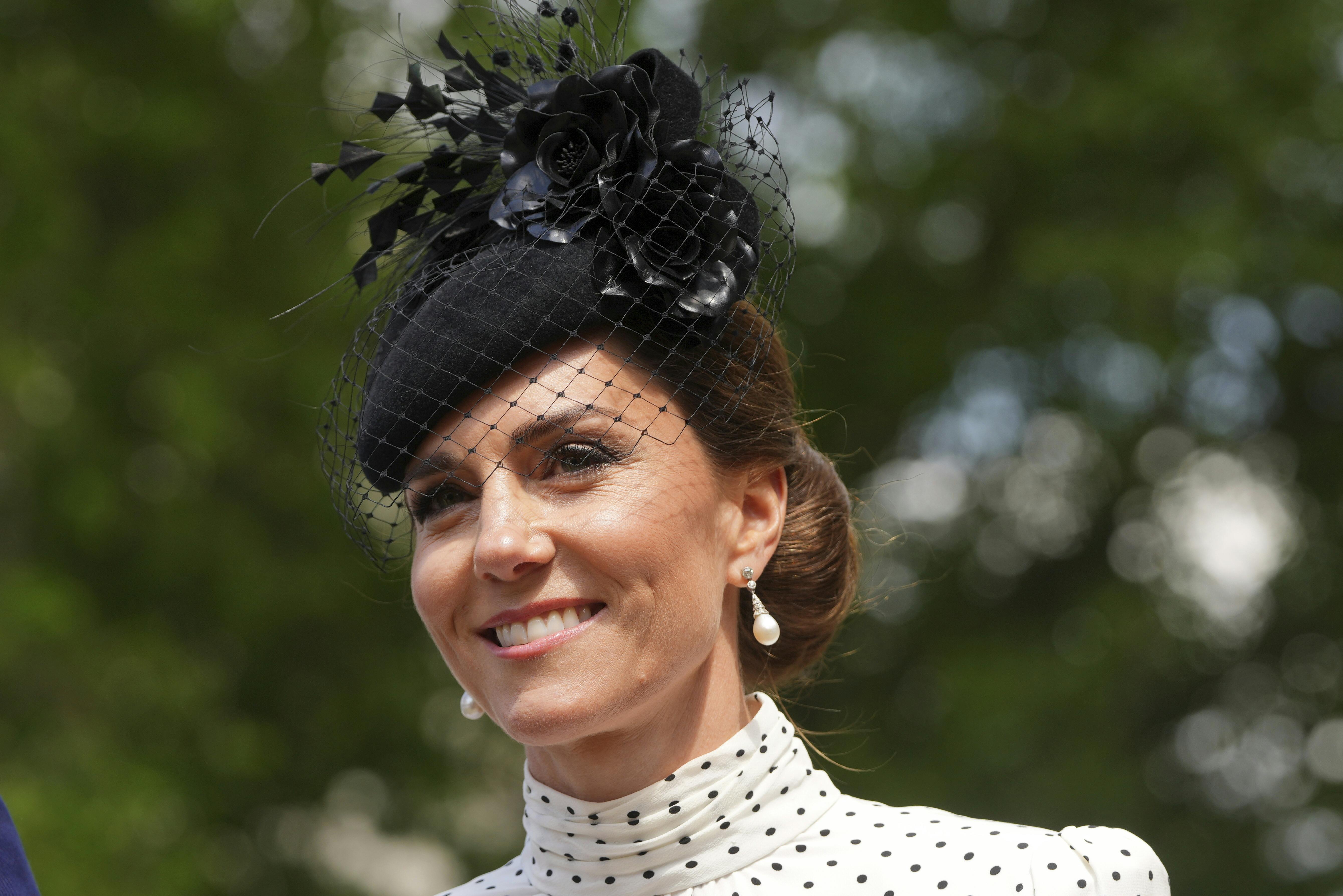 Britain's Kate, Princess of Wales, leaves after attending a Service of Thanksgiving at Westminster Abbey on V-E Day in London, Thursday, May 8, 2025.(AP Photo/Kirsty Wigglesworth)