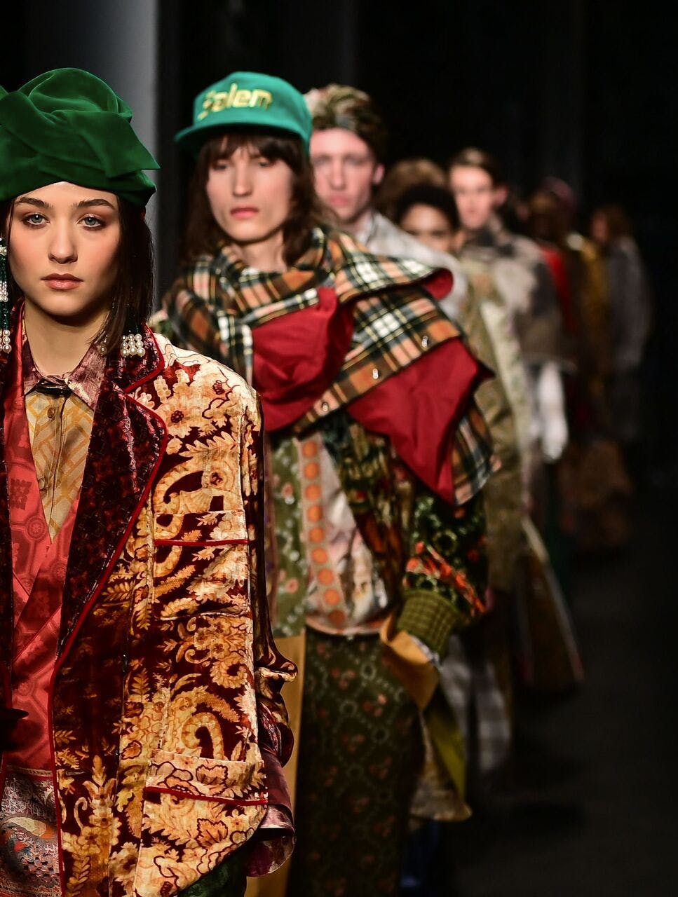 Models walk the runway during the Pierre-Louis Mascia collection show at Milan's Fashion Week Men's Fall / Winter 2025-2026 in Milan, on January 17, 2025 (Photo by Piero CRUCIATTI / AFP)