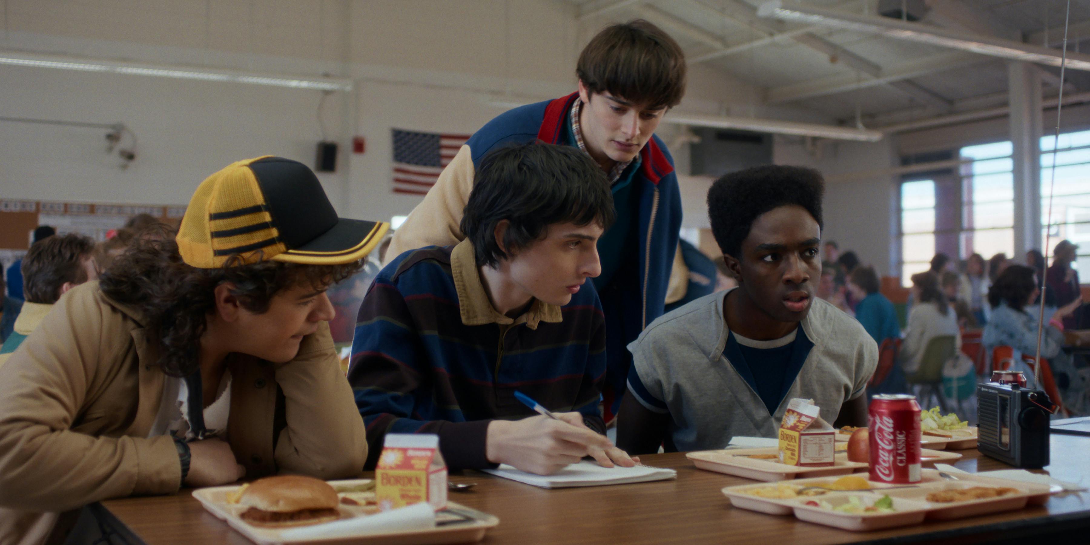 STRANGER THINGS: SEASON 5. (L to R) Gaten Matarazzo as Dustin Henderson, Finn Wolfhard as Mike Wheeler, Noah Schnapp as Will Byers, and Caleb McLaughlin as Lucas Sinclair in Stranger Things: Season 5. Cr. COURTESY OF NETFLIX © 2025
