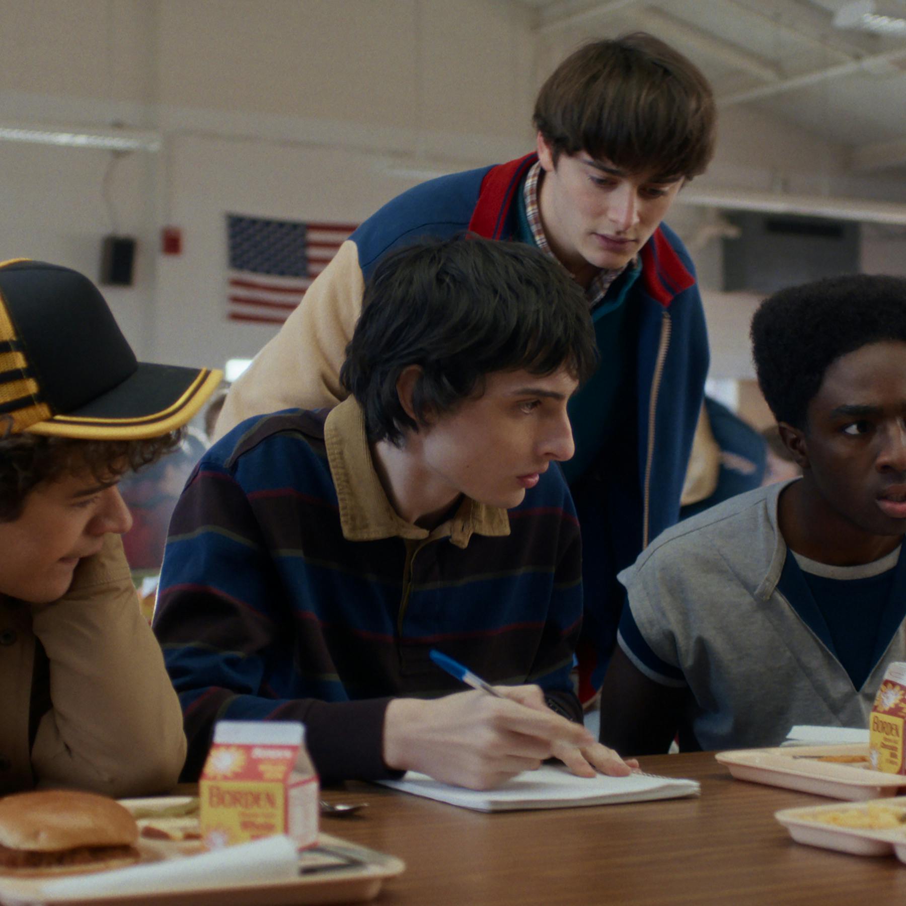 STRANGER THINGS: SEASON 5. (L to R) Gaten Matarazzo as Dustin Henderson, Finn Wolfhard as Mike Wheeler, Noah Schnapp as Will Byers, and Caleb McLaughlin as Lucas Sinclair in Stranger Things: Season 5. Cr. COURTESY OF NETFLIX © 2025
