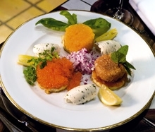 Blinis med tre slags rogn og urtecreme