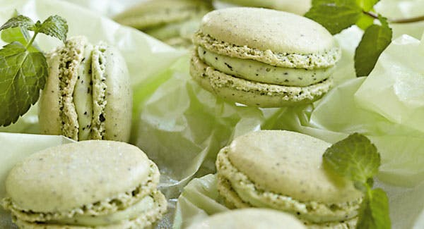 Macarons med myntecreme