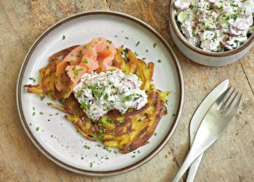 rösti med rygeostcreme og laks