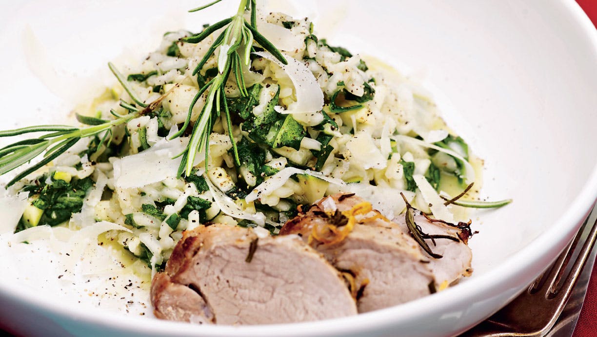 Ovnstegt svinemørbrad med squash-risotto