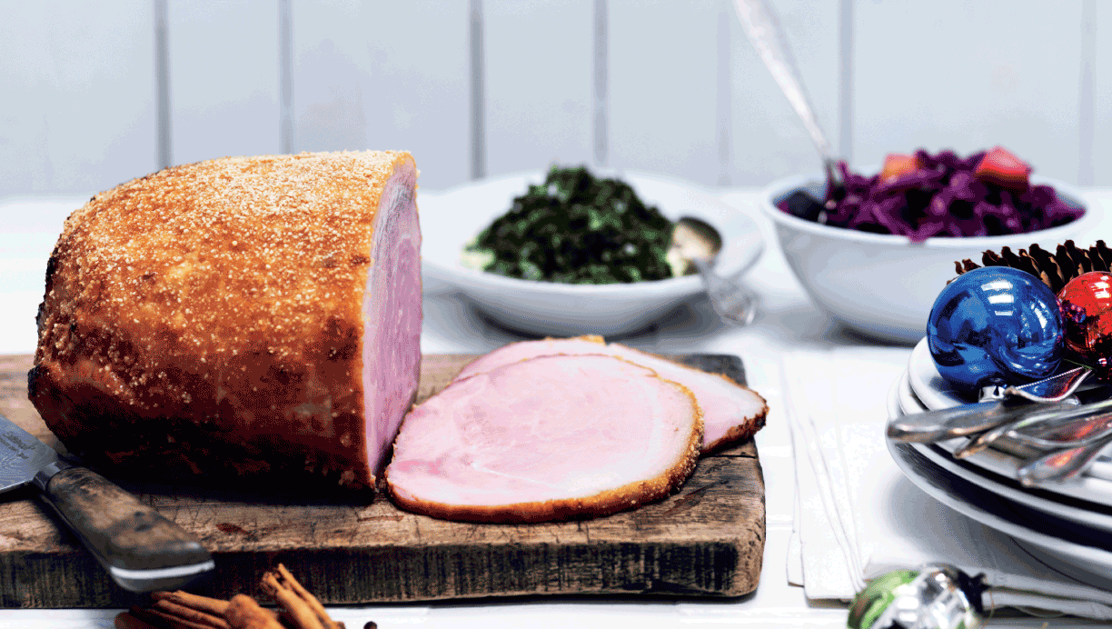 Juleskinke med rødkål og stuvet grønkål