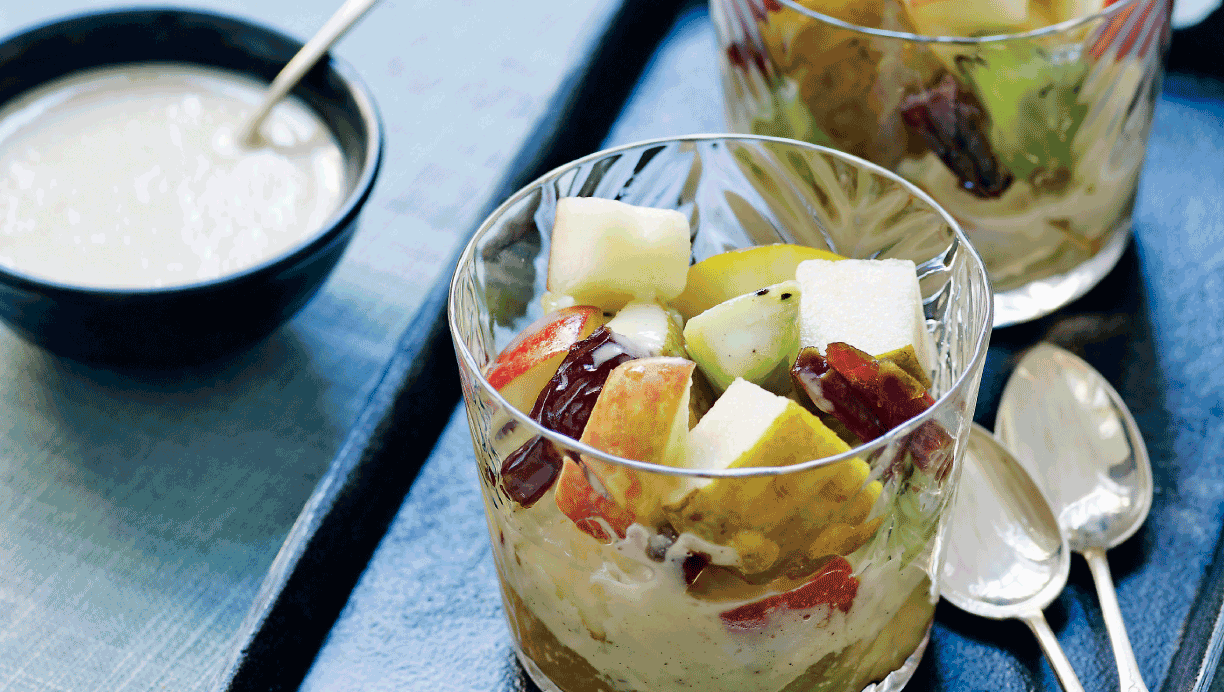 Frugtsalat med limoncello og vaniljecreme