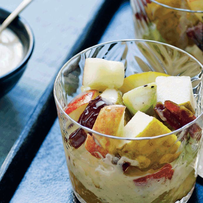 Frugtsalat med limoncello og vaniljecreme