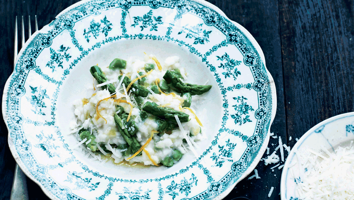 Citronrisotto med asparges og ærter