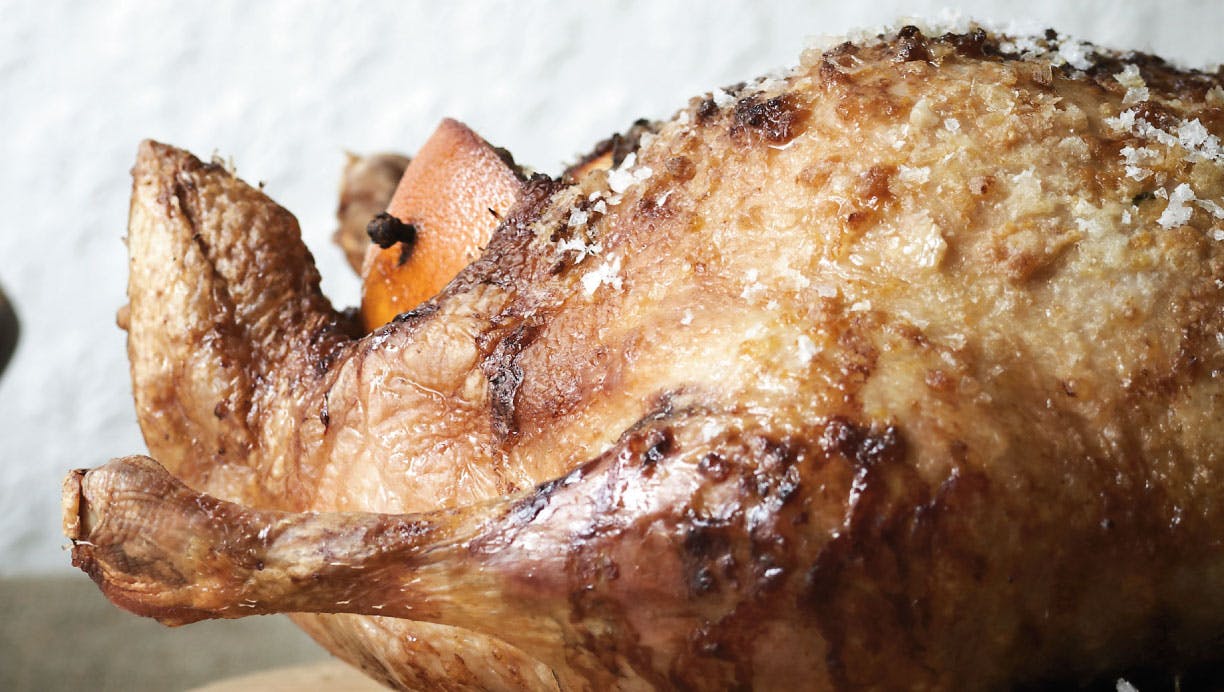 Appelsinglaseret and - lækker andesteg.