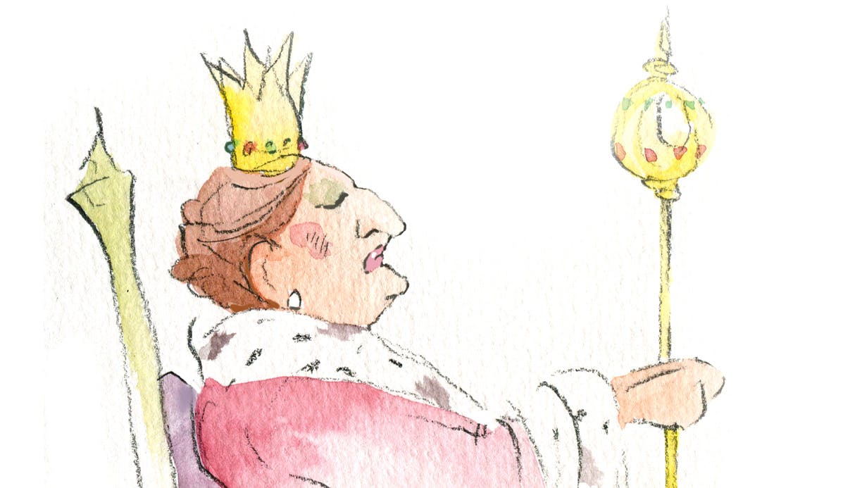 Illustration med kvinde, der sidder på en trone, af Nikoline Werdelin for SØNDAG