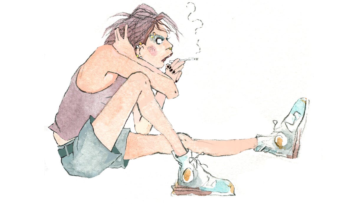 Illustration med vred og uregerlig teenager af Nikoline Werdelin