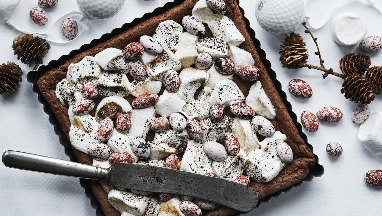 Brownie med skumfidus og lakrids