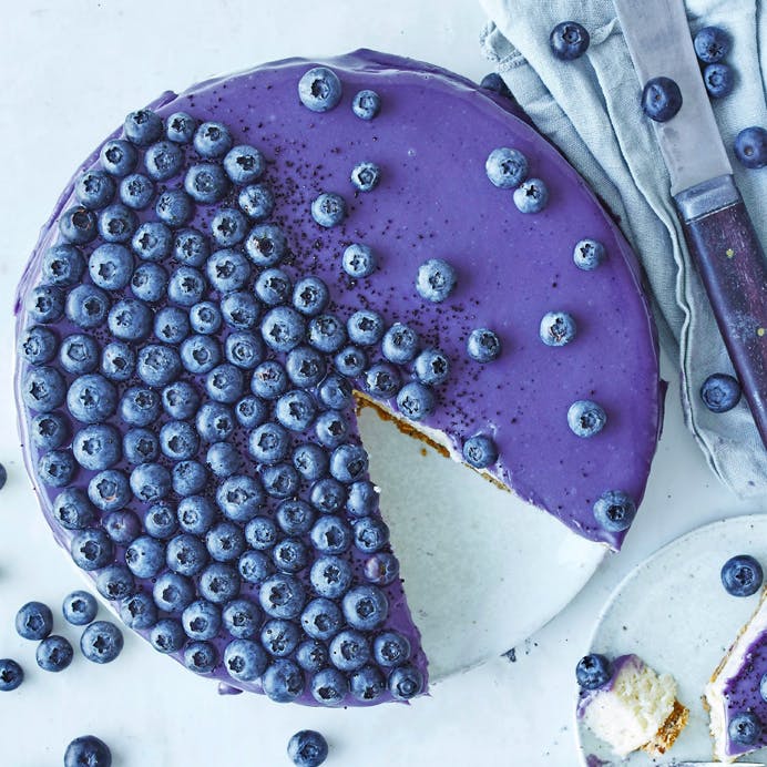 Hvid chokolademoussekage med lakrids og blåbær