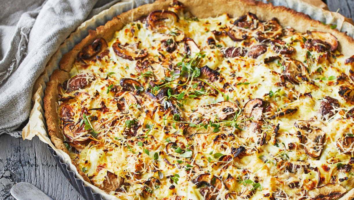 Blomkålstærte med champignon 