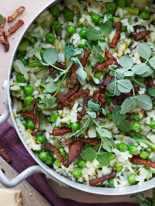 Grøn risotto med bacon