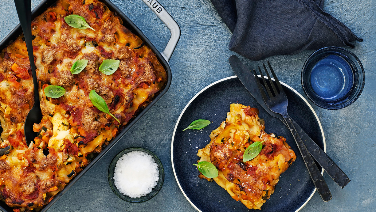 Grøntsagslasagne med hytteost 