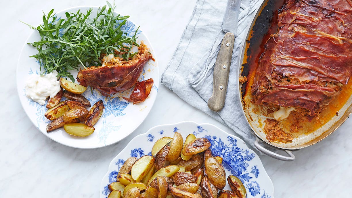 Italiensk farsbrød med ovnkartofler og aioli
