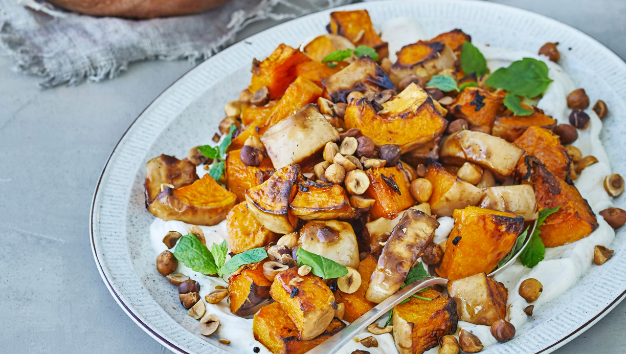 Kyllingelår og ristet butternutsquash med ricottacreme 