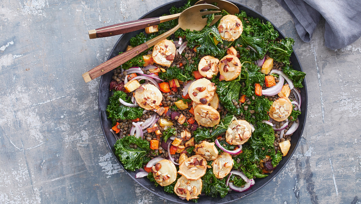 Lun linsesalat med rodfrugter og gedeost 