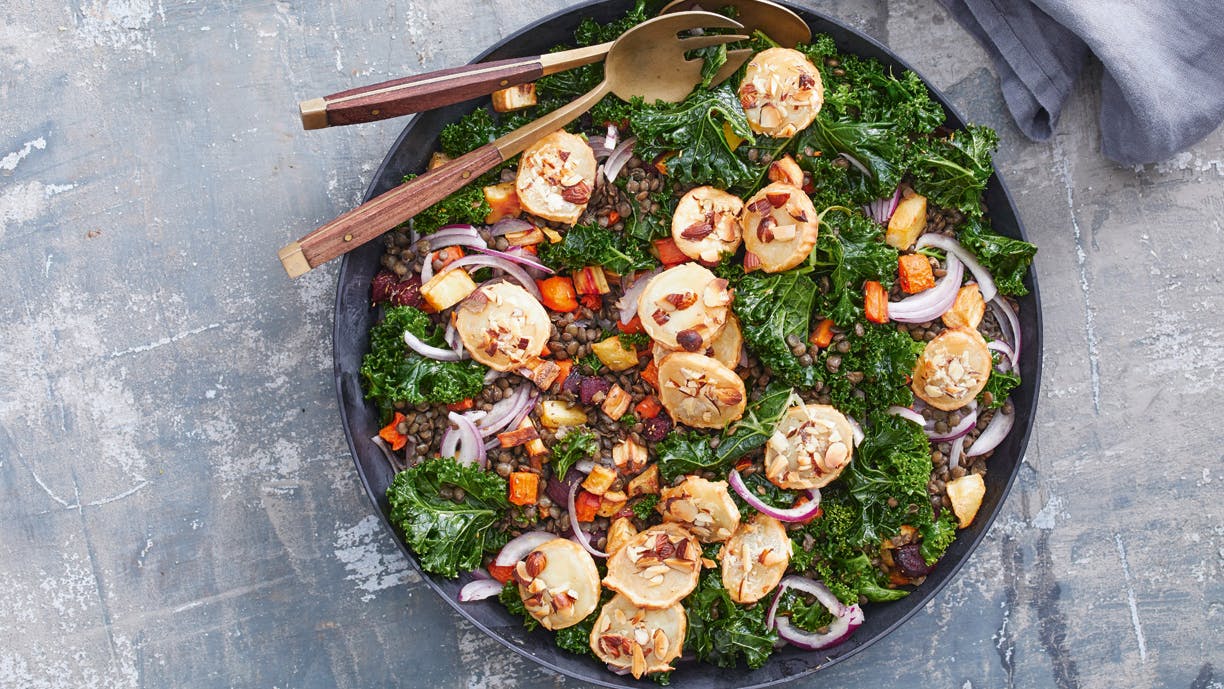 Lun linsesalat med rodfrugter og gedeost