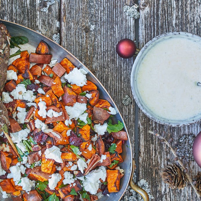Marokkanske oksespyd med sød kartoffelsalat