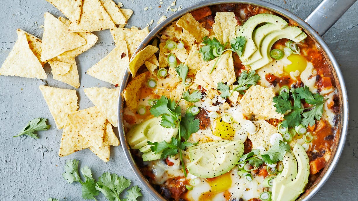 Mexicansk pande med æg og søde kartofler