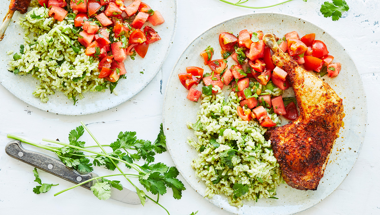 Mexicanske kyllingelår med grønne ris og vandmelonsalsa 