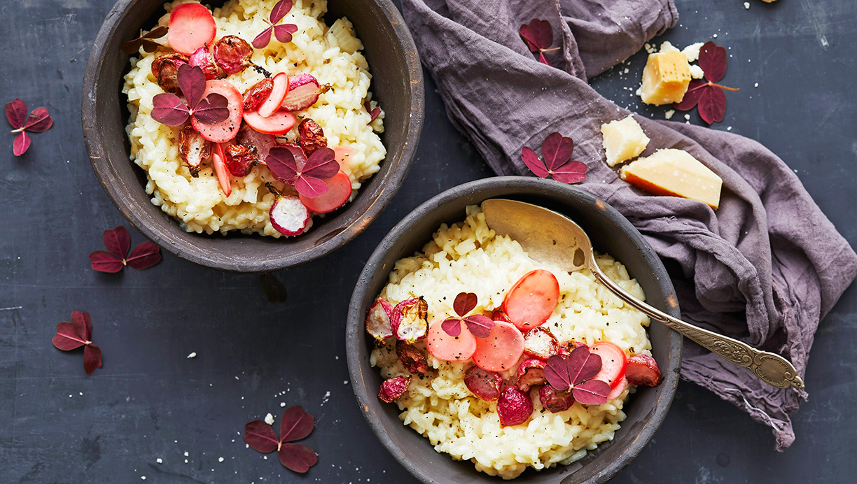 Risotto med bagte og syltede radiser 