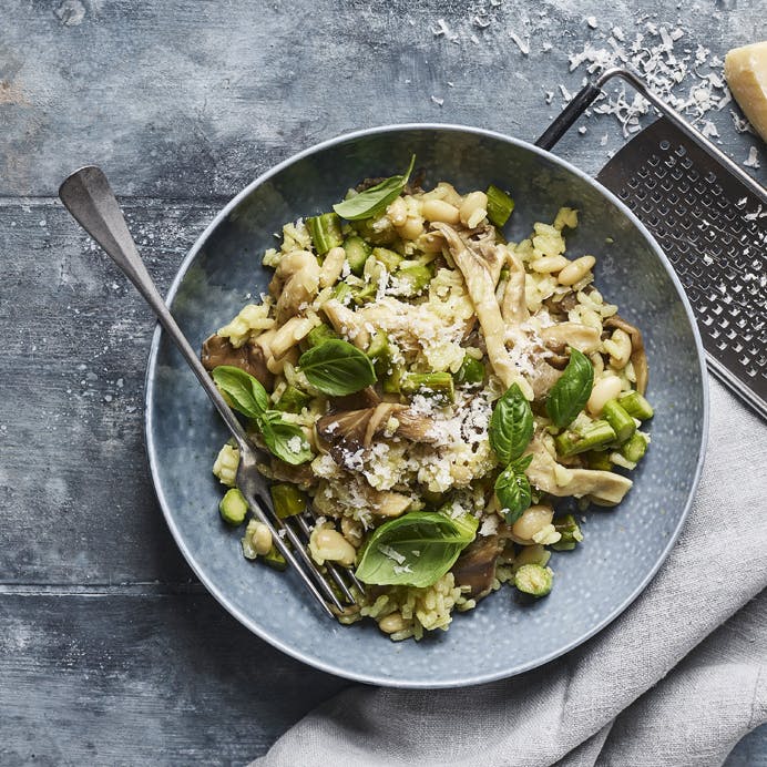 Risotto med svampe og hvide bønner 